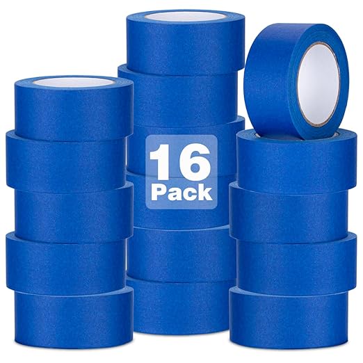 XUXU 16Pack Blue Painters Tape 2 inch Wide Masking Tape Bulk for Multi-Surface, Produce Sharp Lines, Residue-Free 784 Yards Total