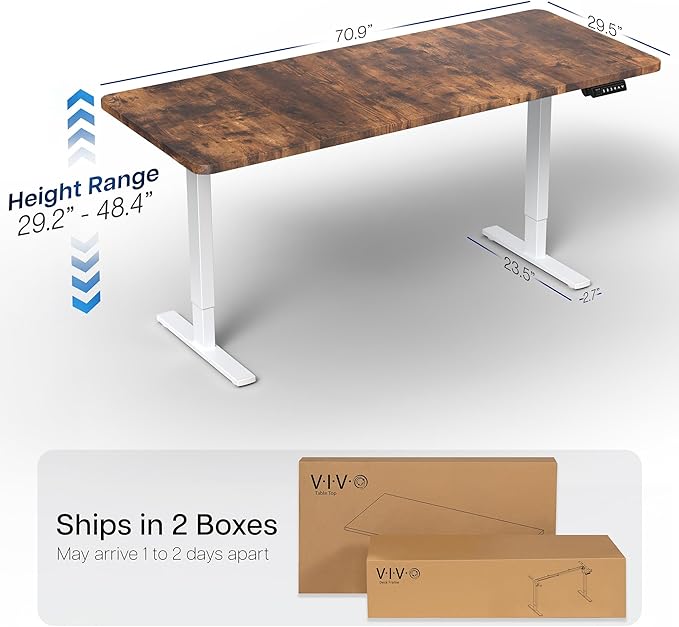 VIVO Electric 71 x 30 in Rustic Standing Desk, Memory Height Adjustment, 1B Series, Holds 220 lbs, Vintage Brown Top White Frame, DESK-KIT-1W7N