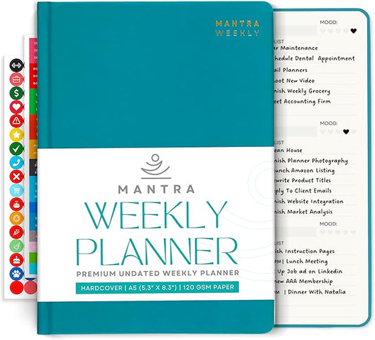Mantra Planner 2026 Planner, Daily Journal & Gratitude Journal All-In-One with To Do List, Self Care Prompts & Habit Tracker - 5.8 x 8.3 - Teal