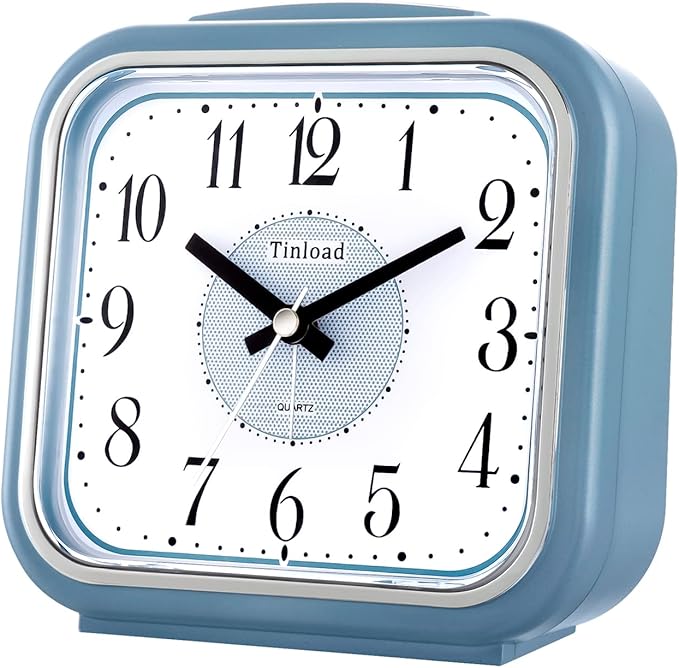 Tinload 5.5" Large Analog Alarm Clock Silent Non Ticking, Gentle Wake, Beep Sounds, Increasing Volume, Battery Operated Snooze and Manual Light, Easy Set