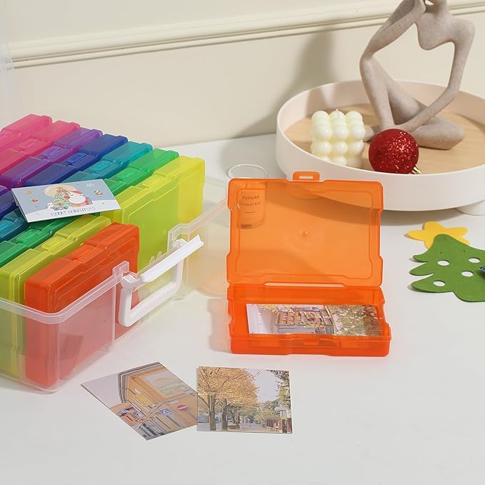 Party Club of America PCA Photo Storage Box 4" x 6" Cases With Handle - 16 Inner Keeper, Large Organizer, Plastic Craft Case for Stickers, Stamps, Jigsaw, Vegetable Seeds