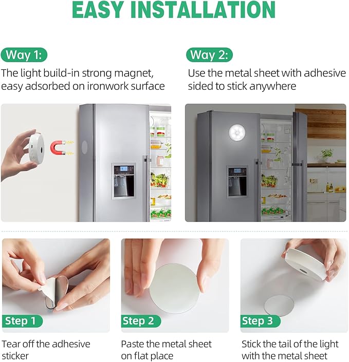 LED Closet Lights Motion Sensor Puck Light, Rechargeable Step Puck Lights,Dimmable Under Cabinet Indoor Lighting Magnet Stick-on Light for Counter Kitchen Wardrobe(6 Pack)