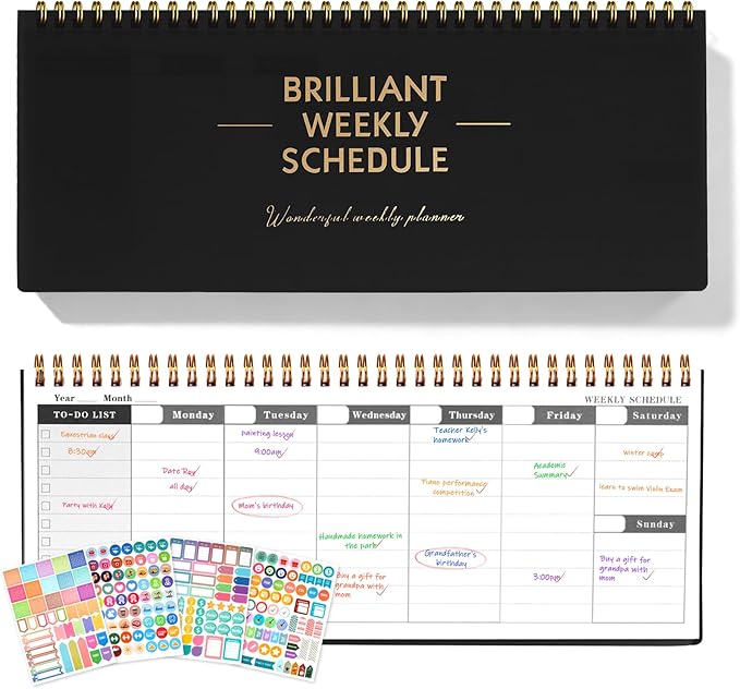 MOSA BEAR Undated Weekly Planner, 60-Week Horizontal Layout Desk Planner Daily To-Do List Pad for Office, Home & School Professionals & Students, Black (5.4" x 12")