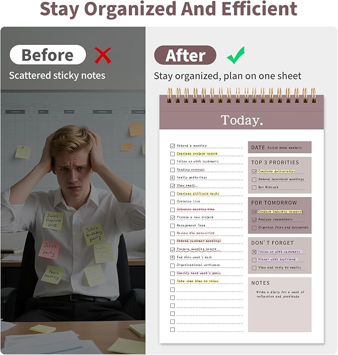 104 Pgs To Do List Notepad, 52 Undated Sheets Duplex-printed Daily Planner For Work Home School Office Desk Accessories Supplies & Goal Setting Tasks -Brown