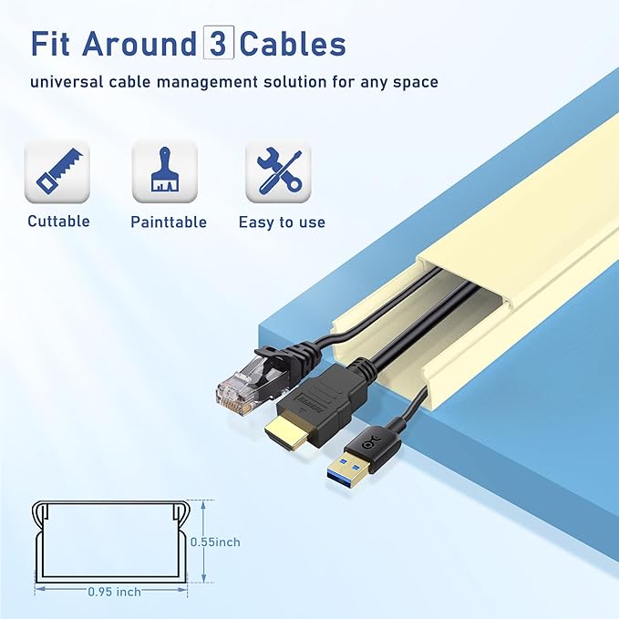 Cord Cover Wall Raceway Kit - 157" Cable Concealer, Wire Hiders for TV Wall Mounting and Wire Management, Beige