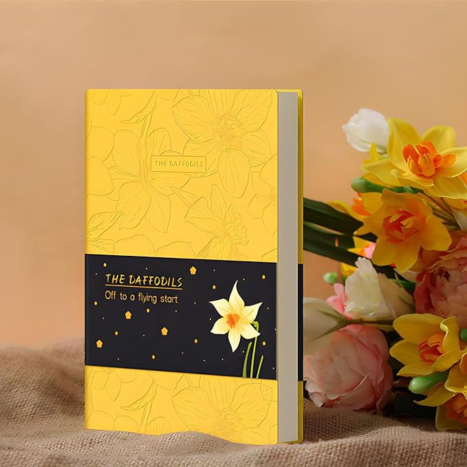 ipoul Soft Cover Notebook, A5 Journal, 6"x8" Lined Notebook for Writing, Wide Ruled Journal, PU Leather Softcover Journal, Gifts for Women, Yellow Daffodil