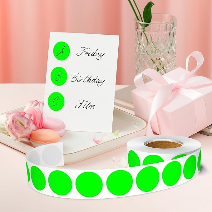 1 Inch Round Color Coding Labels, 1000 Dots Per Roll Fluorescent Green Color Coded Dot Stickers, Round Color Dot Labels for Organizing, Filing, and Storage
