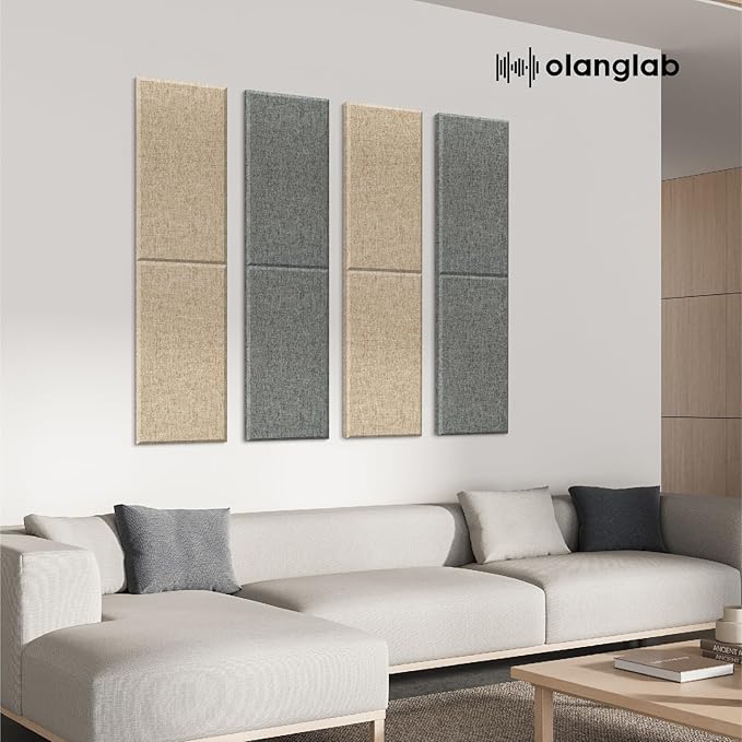 Olanglab Fiberglass Acoustic Wall Panels 4 Pack, 11.8'' x 23.6'' Sound Panels, Fabric Wrapped Sound Proof Panels for Walls (Khaki)