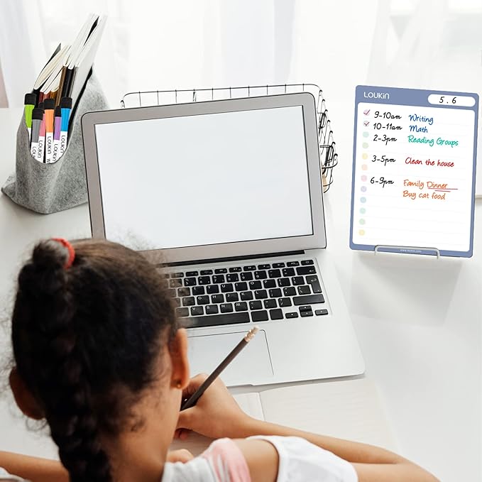 loukin Dry Erase Checklists 4 Pack, Electrostatic Clings to Any Shiny Surface, 7.9"×5.9" Whiteboard Shopping List, Reusable to do List for Office, Classroom, Refrigerator, 6 Markers&1 Eraser Included