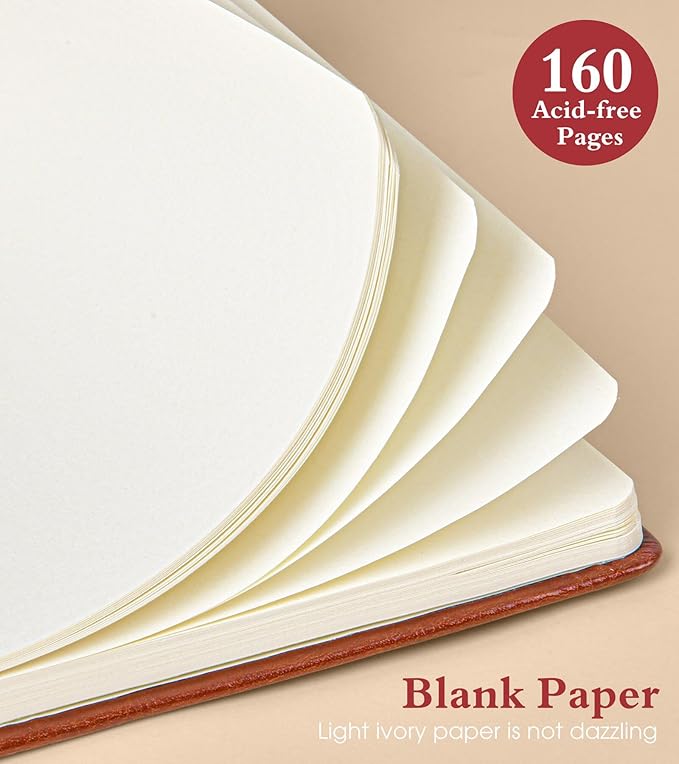 PAIBAS Blank Journal Notebook for Women Men,160 Pages,A5 Hardcover Sketchbook for Drawing, Sketch book, Unlined Notebooks for School,Work, Note Taking,Travel Journals for Writing 5.8"x8.5" (Brown)