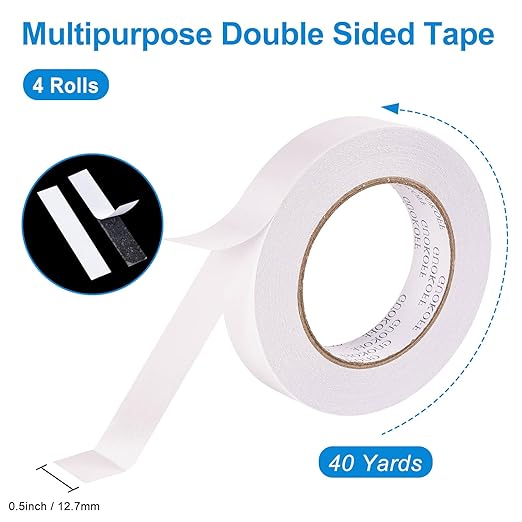 GUOKOFF Double Sided Tape 1/2 Inch x 40 Yards - 4 Rolls, Strong Adhesive Double Sided Sticky Tape, Two Sided Tapes, Multipurpose Tape for Arts, DIY, Crafts, Scrapbooking