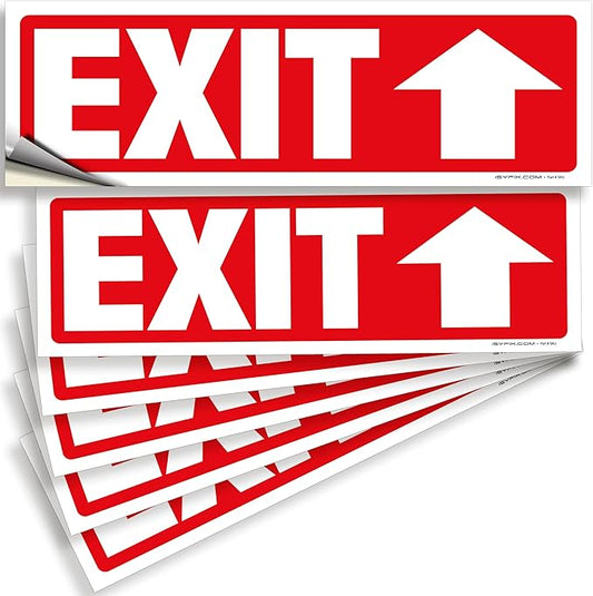 iSYFIX Exit Signs Stickers 6 Pack 12x4 Inch - Laminated Premium Vinyl Directional Up Arrow Signs for Buildings, Office, Workplace, Stores, Schools, Theaters, Parking, Restaurants, Factories