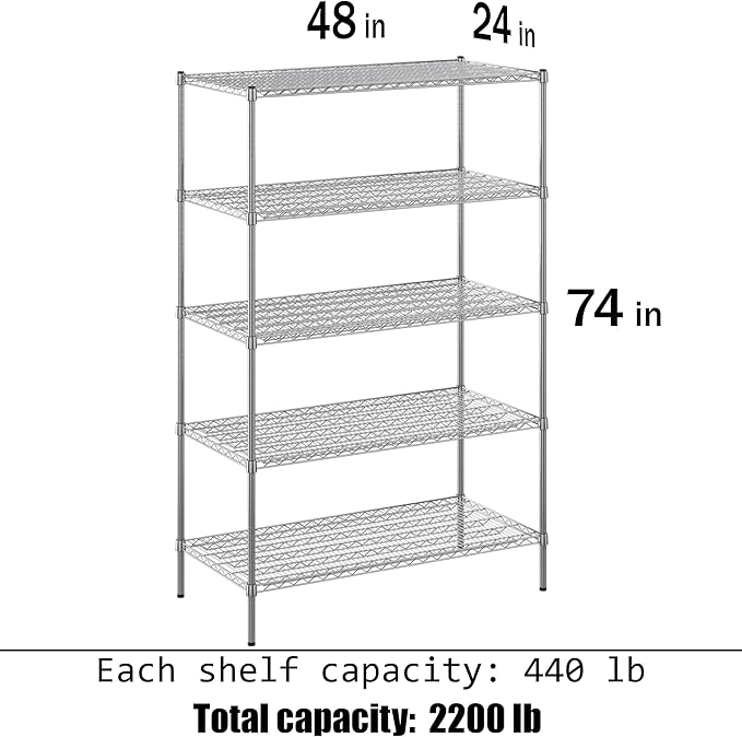 Regal Altair 24" Deep x 48" Wide x 74" Height Wire Shelving Kit | 5-Tier | NSF Commercial Storage Rack Unit