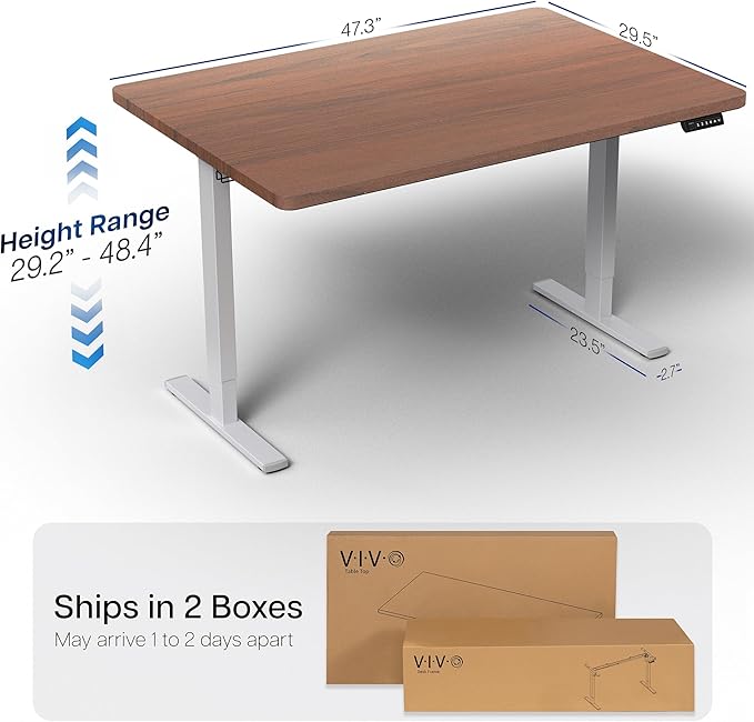 VIVO Electric 48 x 30 in Standing Desk, Memory Height Adjustment, 1B Series, Holds 220 lbs, One-Piece Dark Walnut Top, Gray Frame, DESK-KIT-1G5D