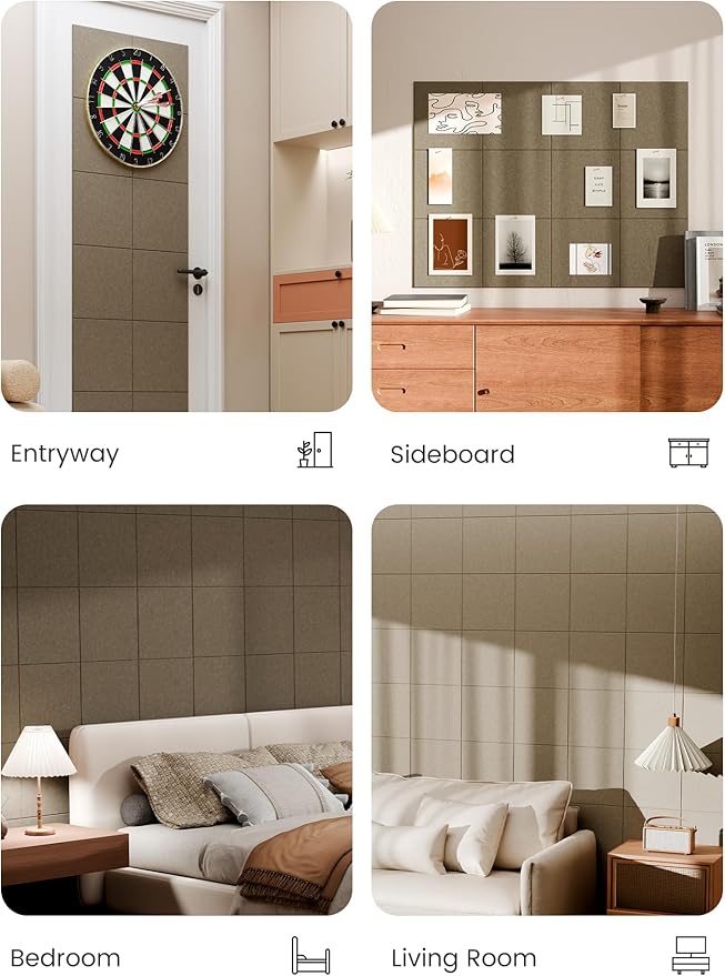 Bumusty Large Cork Board 47"x35" Alternative - 12 Pack Felt Wall Tiles with 70 Safe Removable Adhesive Tabs, 30 Pushpins, Cork Boards for Walls Pin Board Tack Board Cork Board (Dark Brown)