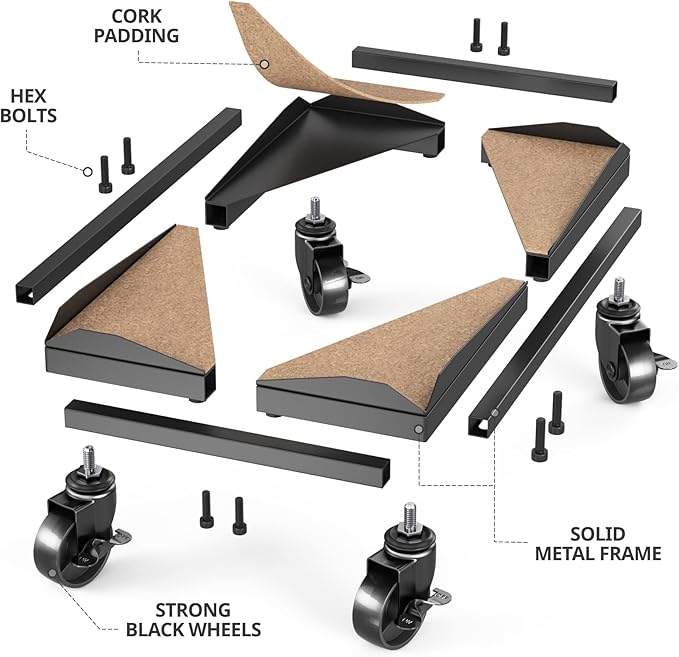 Bytesium PC Tower Stand – Metal Frame – Adjustable Width and Length – 4 Locking Wheels – Cork Pads – Computer Tower Stand for ATX – Easy Assembly – Wide Size Range – Computer Cart – CPU Holder
