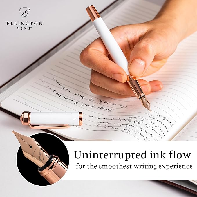 Ellington Pens Luxury Fountain Pen Set - Extra Fine Nib - Includes 3 Ink Cartridges, Refillable Ink Converter, Gift Box - Fountain Pens For Writing, Calligraphy, Journaling, Sketching (Alpine Rose)