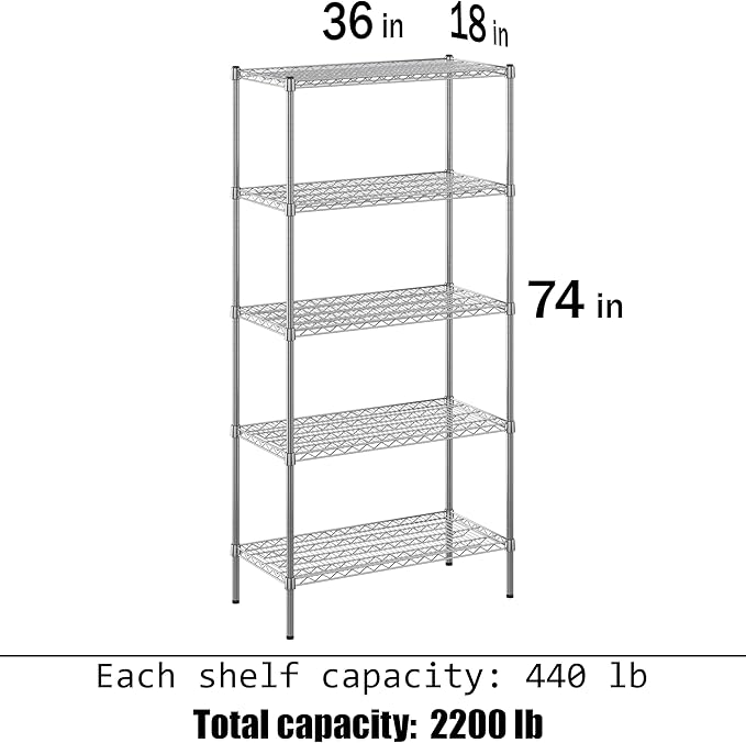 Regal Altair 18" Deep x 36" Wide x 74" Height Wire Shelving Kit | 5-Tier | NSF Commercial Storage Rack Unit