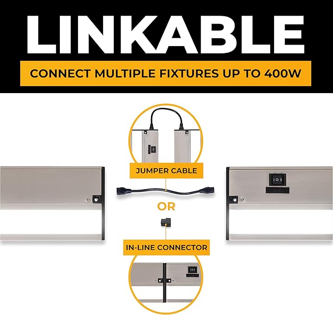 LED Under Cabinet Lighting Hardwired - 3CCT 12 Inch Satin Finish - Undercabinet Lights for Kitchen - Linkable Undercounter Dimmable Plug in Light or Hard Wired - Under Counter Fixture Direct Wire