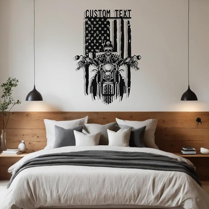 Custom US Flag Motorcycle Metal Sign Personalized Biker Name Signs Custom Garage Decor Motorbikes Wall Art Decor Motorcycle Sign Men Room Decorate Gifts for Men Husband Rider