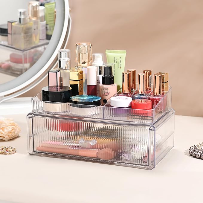 ZHIAIstackable storage drawer, transparent acrylic storage box, cosmetics and beauty product storage organizer, suitable for makeup room, bathroom, under kitchen sink, room, home bedroom storage.