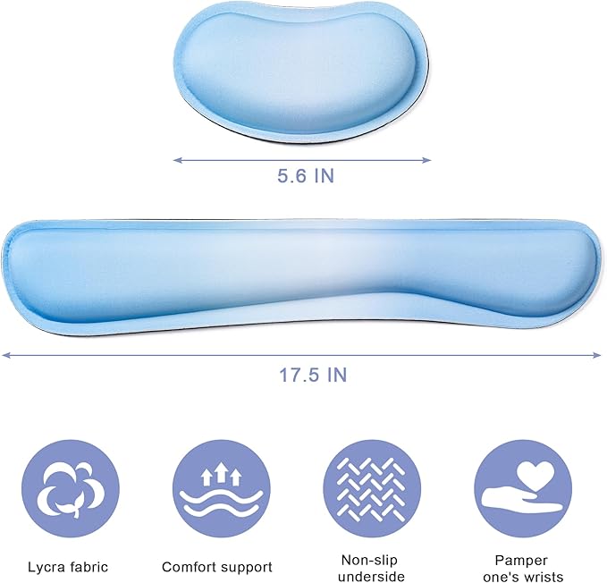 Hoewina Keyboard Wrist Rest,Ergonomic Wrist Rest,Superfine Fabric and Gel Memory Foam Wrist Pad for Computer Keyboard for Easy Typing & Pain Relief, Suitable for Office, Family, Outdoor, Gradient Blue