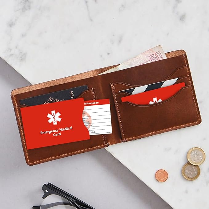 MEDMAX 8 Pack Emergency Medical Cards Tri-Folding with Protective Sleeves, Emergency Medical Alert Information Contact ID Card for Wallet Pocket
