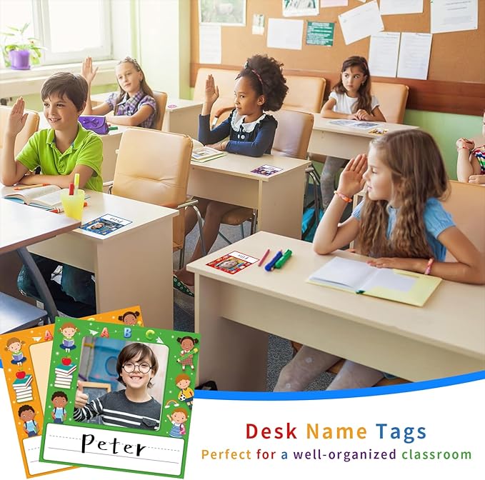 WALENGIF 36 Pcs Kids Photo Nameplates for Desk Kids Desk Name Tags for Classroom with Photo Space Student Name Labels Stickers Back to School Kindergarten Classroom Decoration for Bins Cubbies Office