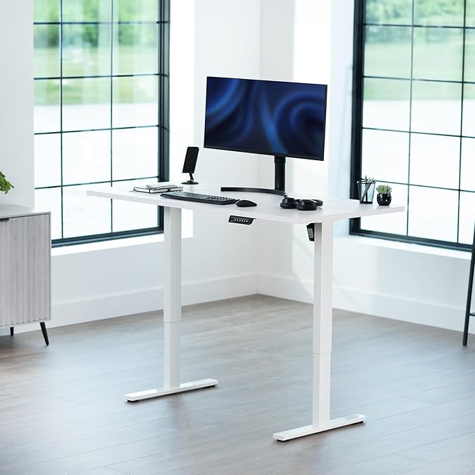 VIVO Electric 60 x 30 in Standing Desk, Memory Height Adjustment, 1B Series, Holds 220 lbs, White Top White Frame, DESK-KIT-1W6W-30