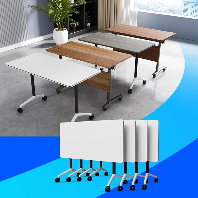 Conference Table Flip Top Mobile Conference Room Tables,Folding Conference Table with Wheels,Large Meeting Training Seminar Table Saving Space for Office Classroom(4A,70.8'')