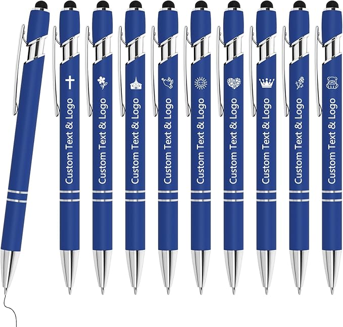 WYPAS Bulk Custom Pens - Personalized with Name, Engraved Text/Logo - Stylus Tip, Black Ink - Options for Corporate Gatherings, Events & Promotions (Blue)