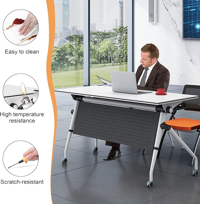 Conference Table,55.1''Folding Conference Room Table for 4-12 People,Mobile Flip Top MeetingTraining Table with Different Coulor and Styles for Offices, Classrooms,Meeting Room (8, 47.2''C)