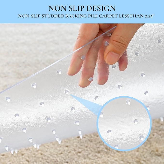 HOMEK Office Chair Mat for Low Pile Carpet, 48” x 36” Transparent Office Desk Chair Mat for Carpeted Floors, Studded Carpet Floors Protector Mat for Home & Offices