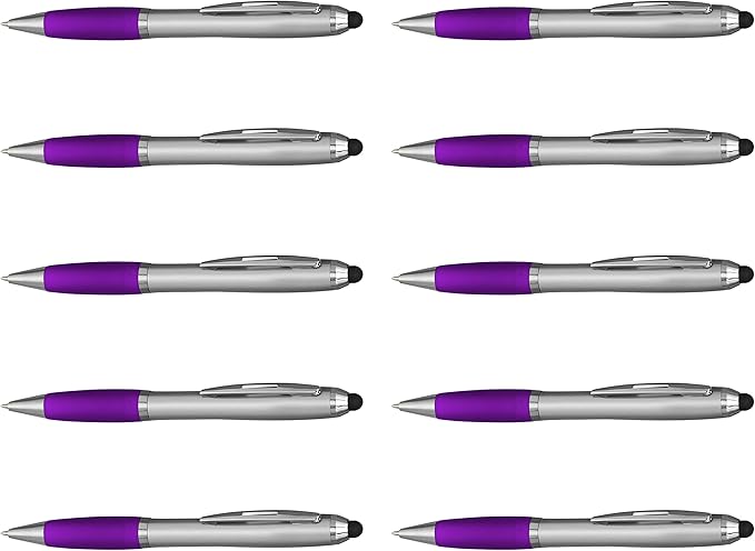 DISCOUNT PROMOS Stylus Ballpoint Pens Set of 10, Bulk Pack - Black Ink, Great for Office, School, Business, Tradeshows, Events - Purple