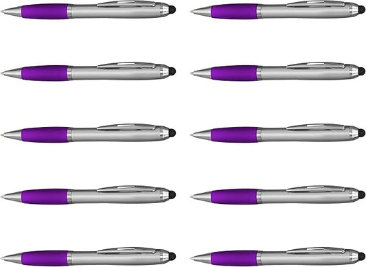 DISCOUNT PROMOS Stylus Ballpoint Pens Set of 10, Bulk Pack - Black Ink, Great for Office, School, Business, Tradeshows, Events - Purple