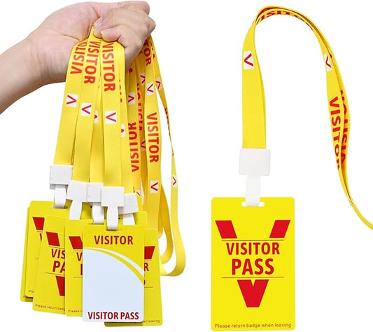 Visitor Badge Lanyards Volunteer Badge Holder with Clips (25 pcs) - Reusable Temporary ID Pass for Office, School, Events PVC Plastic Security Cards for Exhibition Guest by OSTENBIG (Yellow)