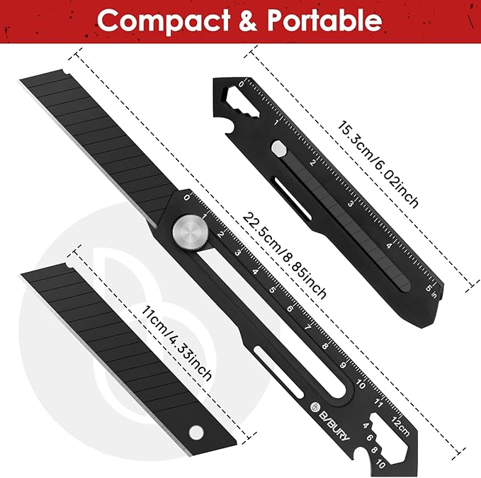 BIBURY 2 Pack Utility Knife, Heave Duty Full Stainless Steel Retractable Box Cutter with 10PCS replaceable Blades (18mm Wide), Multi-functional Extended Razor Knife for Office, Home, School Black