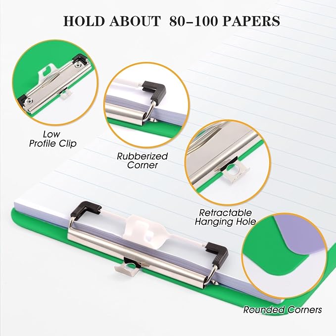 2 PCS Green Plastic Clipboard with Pen Holder,Nursing Clipboard Standard Letter A4 Size,Thickened Clip Boards 8.5x11,Hanging Clipboards for Women Kids Students School Office Home