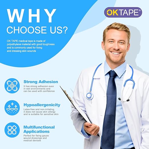 OK TAPE OKPore Transparent Medical Tape (Pack of 6) - First Aid Surgical Tape Hypoallergenic and Breathable for Wound Dressing Care, Latex Free, 2in x 10yds