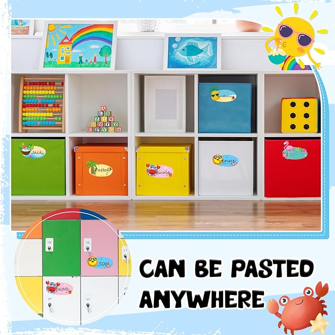 Henoyso 108 Pcs Summer Desk Name Tags for Classroom Hawaaii Beach Classroom Decor Locker Name Tags for Kindergarten, Preschool, 1st, 2nd & 3rd Grade Teacher Nameplates for Student