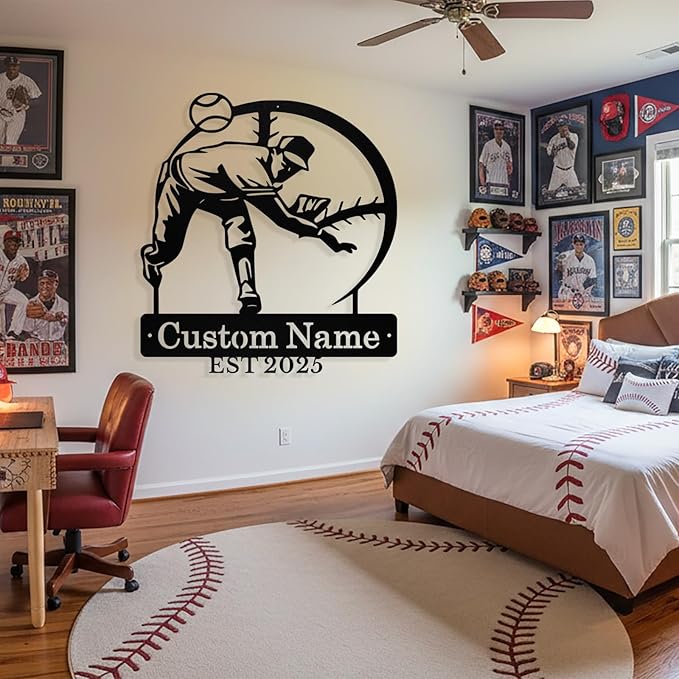 Personalized Baseball Metal Sign Custom Baseball Signs Wall Art, Custom Name Sign for Player, Boys Room Decor, Sports Wall Decor, Gift for Boys, Team, Dad, Man
