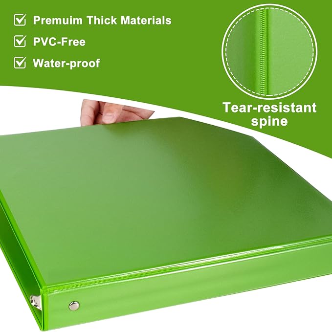 CIXILDTS 1-Inch 3 Ring Binder, Standard Round Ring Binder Fit Letter Size Paper, Presentation View Binders, 6-Pack, Green