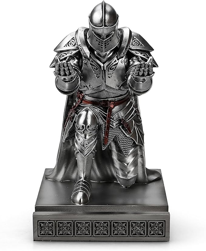 HDMbigmi King's Guard Leader Cloak Warrior Knight Pen Holder Mobile Phone Stand, Ornament Knight Statue, Pen Stand Paperweight for Office and Home (Silver)