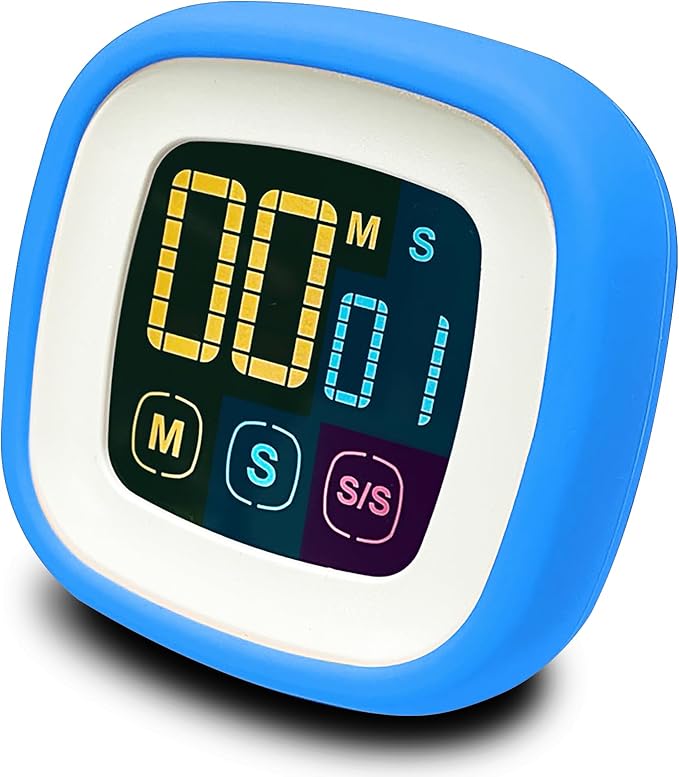 CREAVIVA Digital Kitchen Timer, Countdown, Countup, Protective Rubber case, Large Display with Color Bold Digits, Touch Control, Backlit, Magnetic Kickstand, Loud Alarm, Auto Memory (Sky Blue)