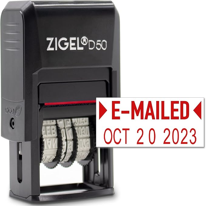 ZIGEL D50 Date Stamp with E-MAILED - Self Inking Date Stamp - Red