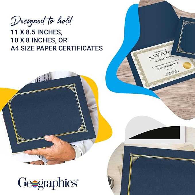 Geographics Classic Linen Document Covers 12.5” x 9.75” Navy Blue 60 Pack - Certificate Holders, Diploma Holder, Frame Documents - Premium Linen Texture for Professional Presentation