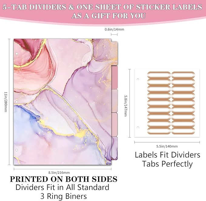 Lateefah 3 Ring Binder, 1 Inch Binder Organizer for Letter Size(8.5'' x 11'') with 5-Tab Dividers and Pockets, File Folders with Low Profile Clipboard for Office, School Supplies