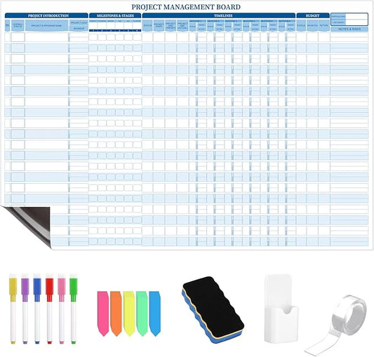 Lincia Large Magnetic Portfolio Project Management Board Set 24" x 36" Reusable Office Whiteboard Track up to 20 Projects, Budgets & Timelines, Visual Project Planner & Tracker