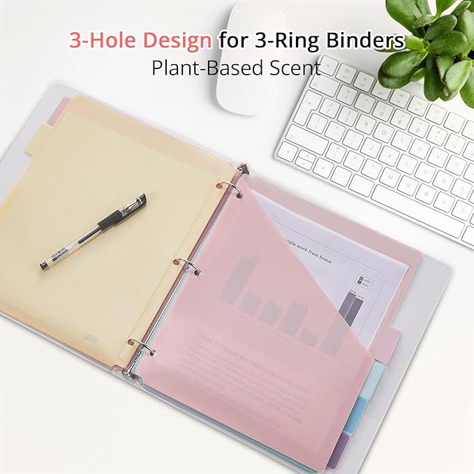 6-Tab Letter Size Dividers for 3 Ring Binder, Wheat Straw Binder Dividers with One Pocket, 6 Pastel Colors, Perfect for School, Office Supplies (2)