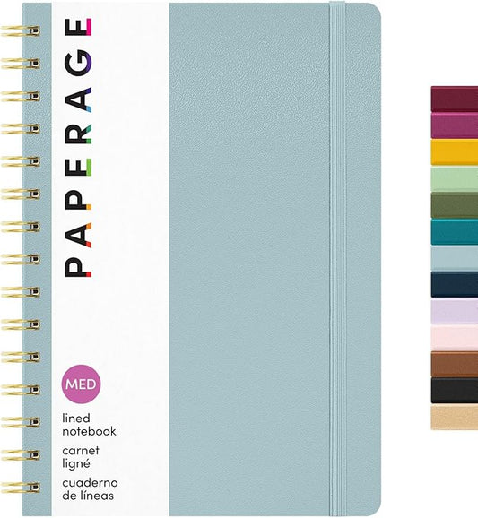 PAPERAGE Lined Spiral Journal Notebook, (Slate Blue), 160 Pages, Hardcover Journal for Women & Men, Medium 5.5 in x 8 in - 100 GSM, Thick Paper, Spiral Notebook for Work, School & Journaling